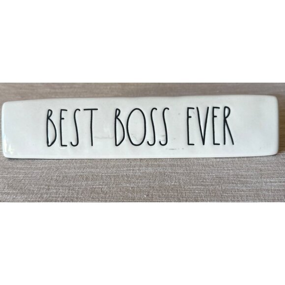 Rae Dunn Ceramic Desk Plaque "Best Boss Ever" White Black Artisan Collection - Picture 1 of 16